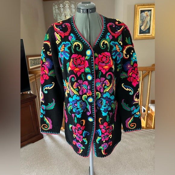 Price firm. Michael Simon M Rose Embroidered Sweater Cardigan Coat Christmas - Picture 1 of 8